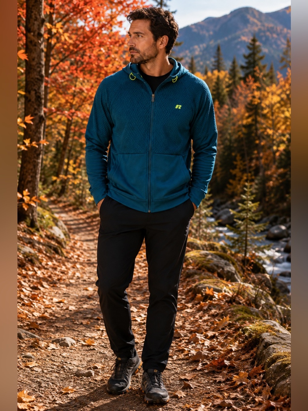 Russell Athletic Teal Textured Full Zip Performance Hoodie Men’s Small